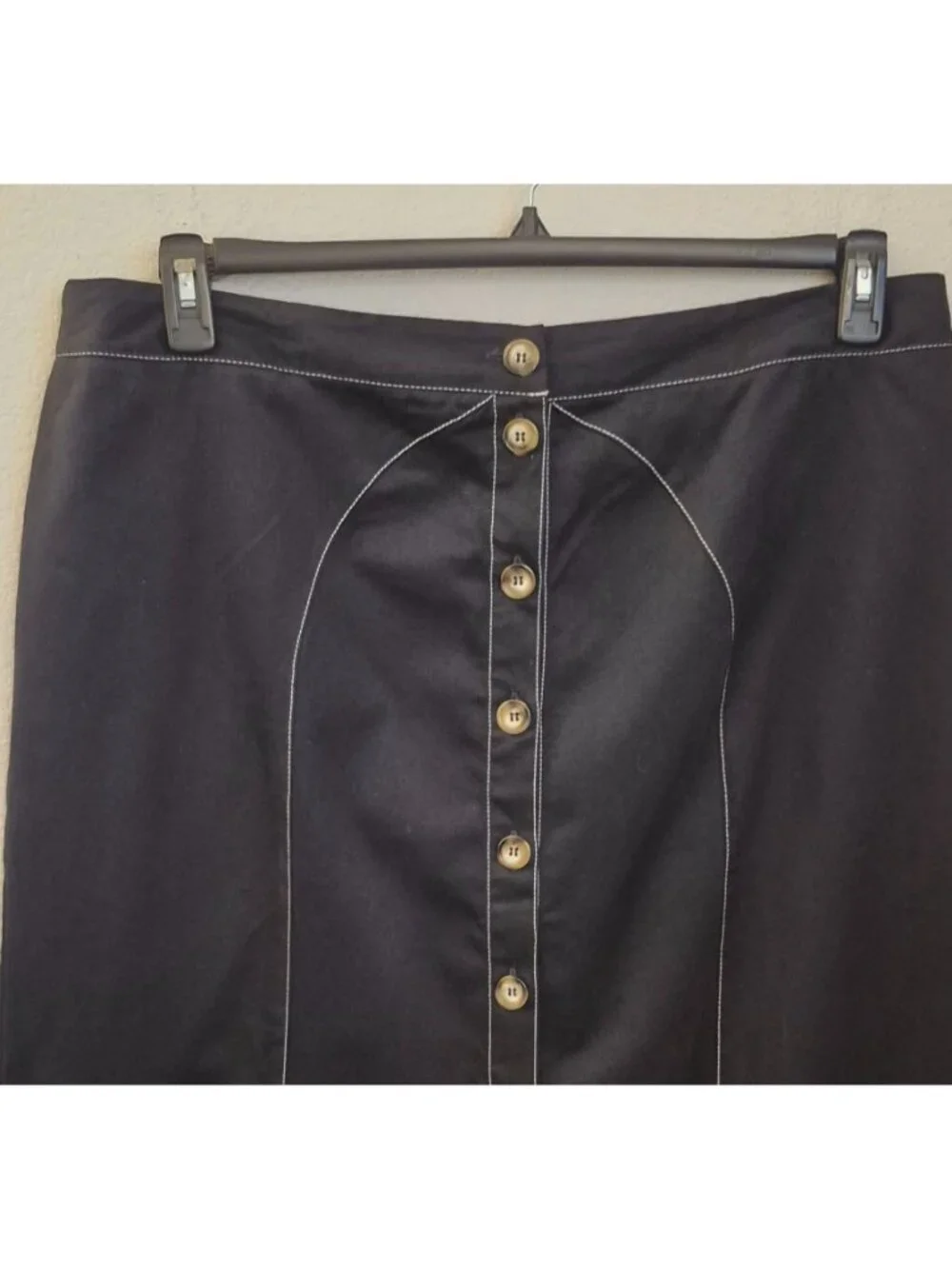 Asos 100% Cotton Black w/White Contrast Stitch Button Front Maxi Skirt Sz 16 NWT